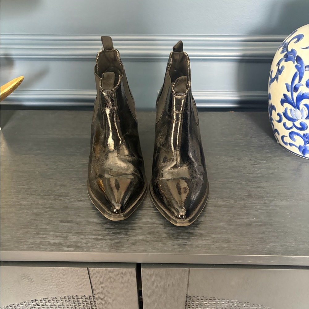 Jane & the show. Patent Leather Pointed Toe Ankle Boots - Black